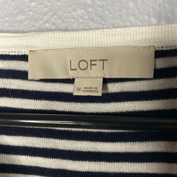 Loft Stripe Tasseled Tie Neck Tunic Blue and White Striped Sweater Size Medium - Picture 4 of 10